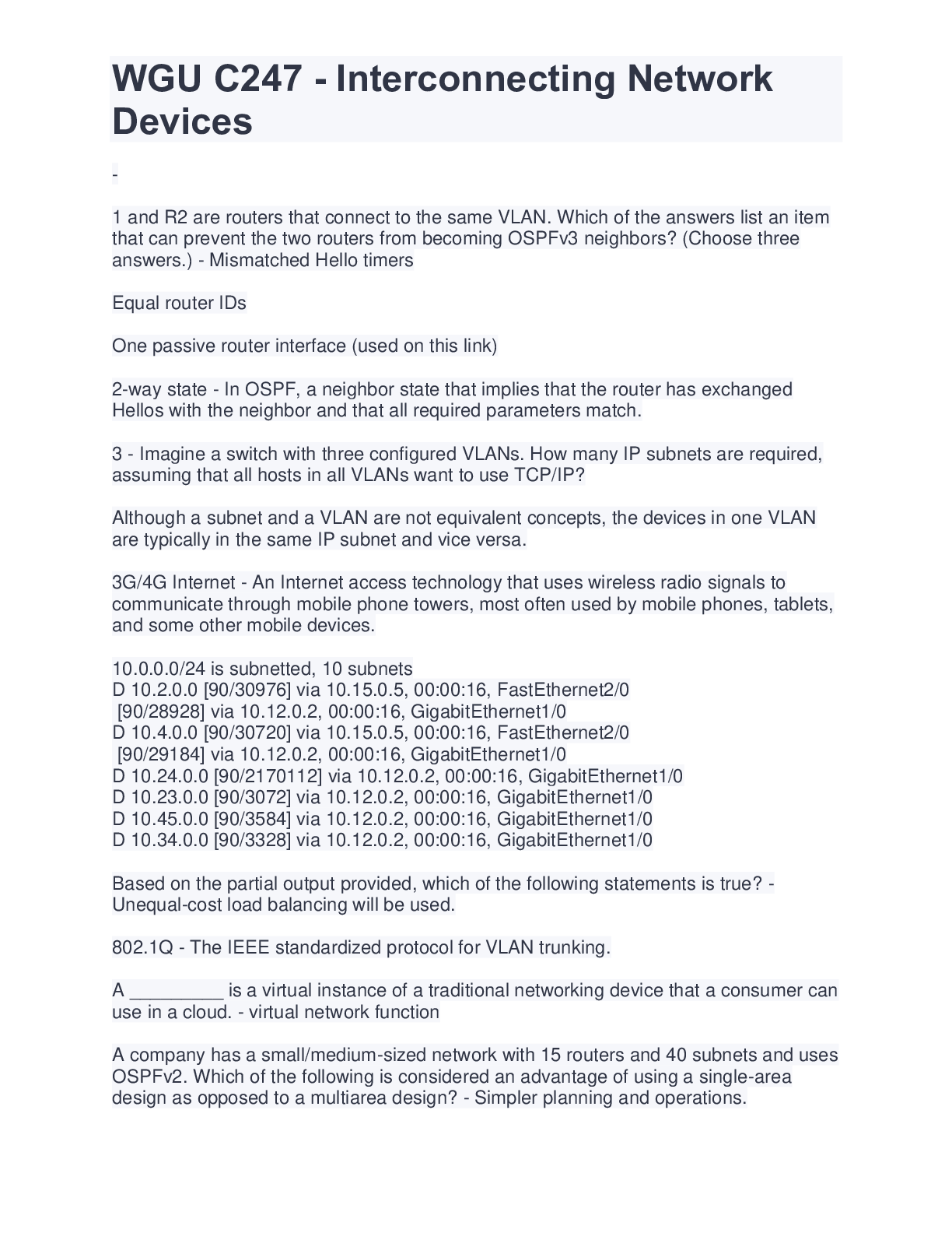 Preview image of WGU C247 - Interconnecting Network Devices document